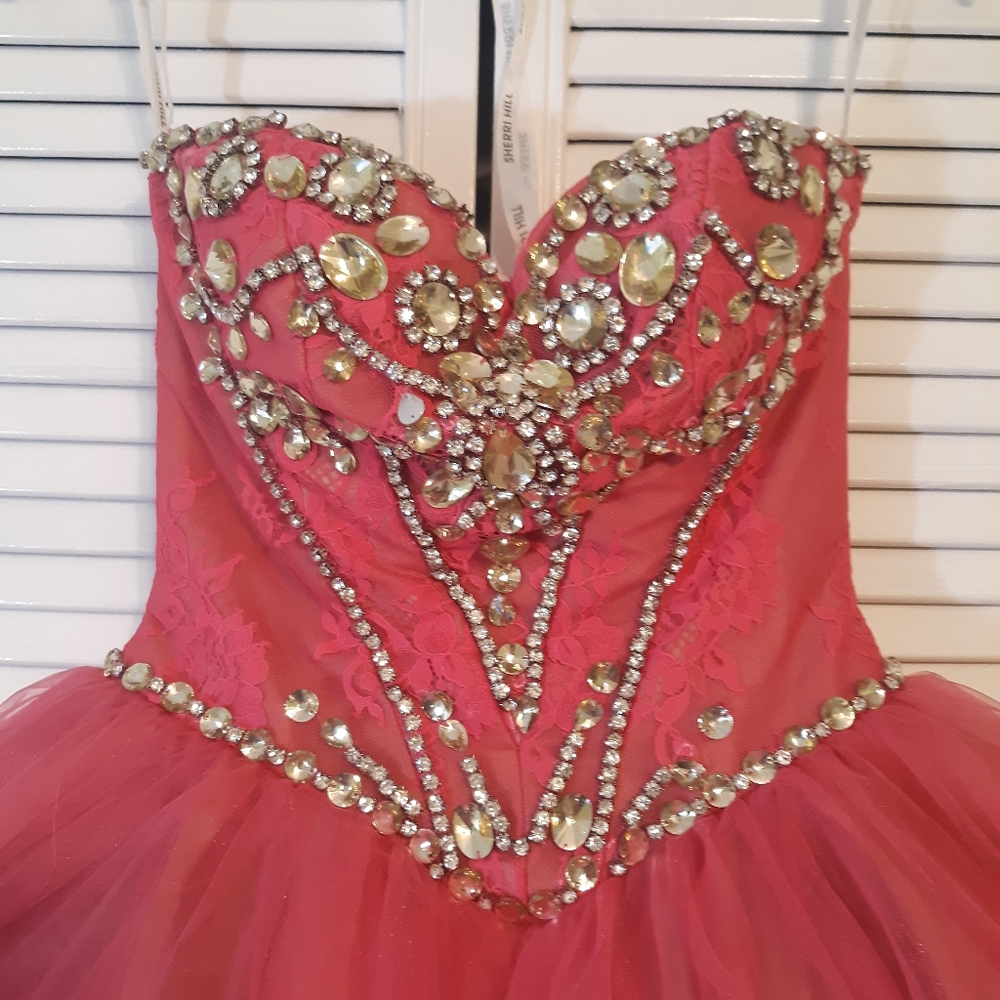 Sherri Hill gemstone tulle party mini dress sz 00 *X - Picture 4 of 8